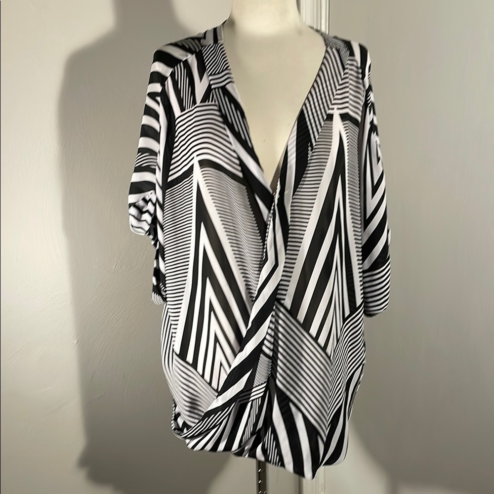 Worthington Black and White Asymmetrical Blouse